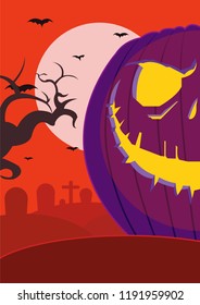 halloween background. Spooky pumpkin with moon and cementery. halloween design.