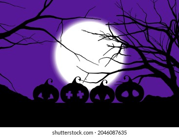 halloween background with spooky pumpkins trees