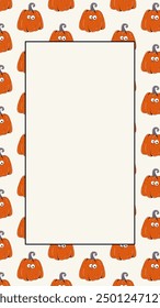 Halloween background for stories templates in retro style. Social media seamless pattern with groovy character pumpkin. Vector illustration with empty space
