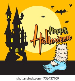 Halloween background, sunset theme, with bigfoot