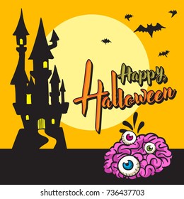 Halloween background, sunset theme, with monster eye