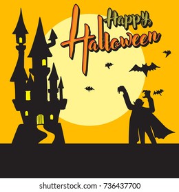 Halloween background, sunset theme, with vampire