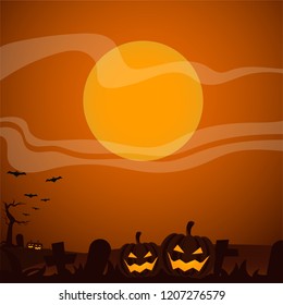 Halloween background template with orange moon