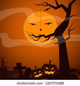 Halloween background template with orange moon
