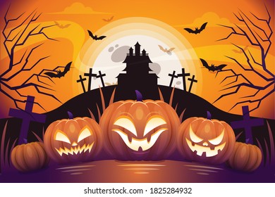 halloween background template with scary pumpkin face
