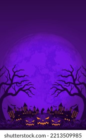 Plantilla de fondo de Halloween con vector luna de castillo de árbol, fondo feliz de halloween para promoción comercial minorista, banner, afiche, medios sociales, feed, invitación