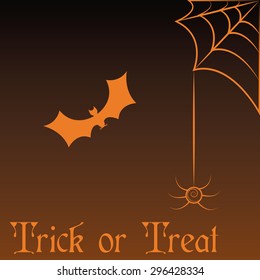 Halloween background with text, a bat and a web spider. Vector illustration