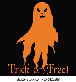 Halloween background with text and a ghost. Vector illustration