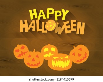 halloween background with text Happy halloween and pumpkins, shadow effect, flat design