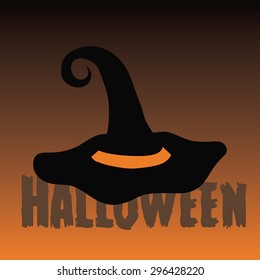 Halloween background with text and a witch hat. Vector illustration
