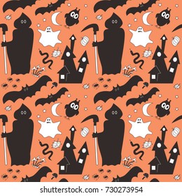 Halloween background texture pattern. Black and white isolated figures.