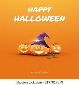 Fondo de Halloween, tres caras graciosas de la calabaza, ilustración del vector