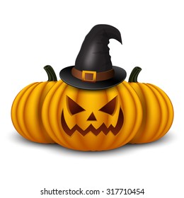 Halloween background with three pumpkins