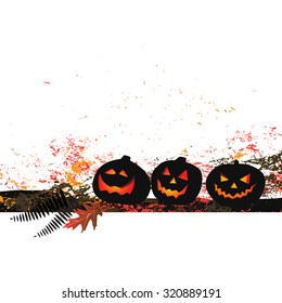 Halloween background - three pumpkins and cobweb