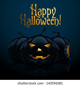 Halloween Background with Three Pumpkins on Dark Background