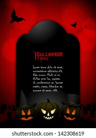 Halloween Background with Tomb stone, Pumpkins and sample text on a red background