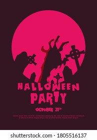 Halloween  background with tombstone, pumpkin, haunted house and full moon. Flyer or invitation template for Halloween party. silhouette Vector illustration.