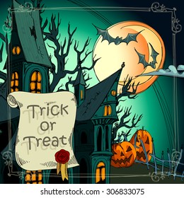 Halloween background with traditional symbols of this festival