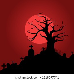 Halloween background with tree in the grave vector illustration. Good template for Halloween wallpaper design.