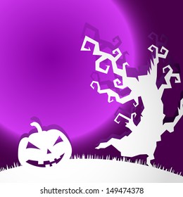 HALLOWEEN BACKGROUND WITH TREE AND  PUMPKIN