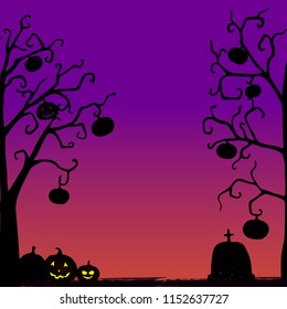 Halloween background with tree and pumpkins