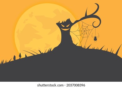 Halloween background with trees and bats