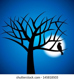  Halloween background with trees and moon 