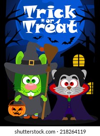 Halloween background  trick or treating with animal in Halloween costume ,vector