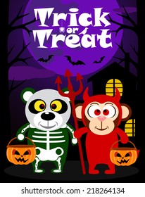 Halloween background  trick or treating with animal in Halloween costume 