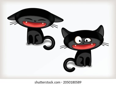 Halloween background with two black cats. Hand drawing cartoon illustration