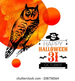 Halloween background. Typographic poster. Hand drawn sketch and watercolor vector illustration	