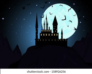 Cartoon vampire with a castle in background Vector Image