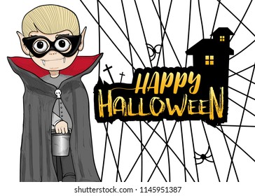 Halloween background with Vampire kid Costume.