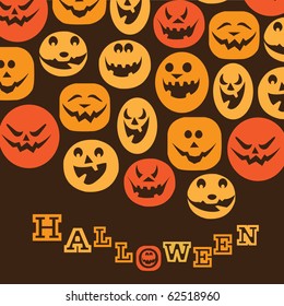 Halloween Background - Various Colorful Teeth Smiling Spooky Pumpkin Faces