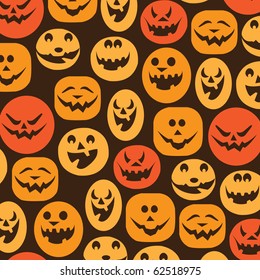 Halloween Background - Various Colorful Teeth Smiling Spooky Pumpkin Faces 