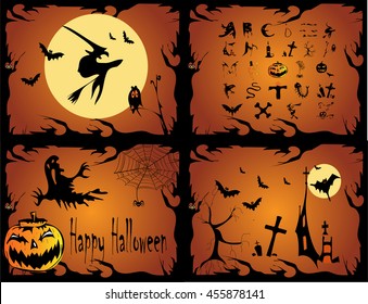 Halloween background vector, 4 different happy