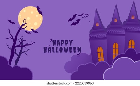 Halloween background vector with bat and creepy house
