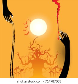 Halloween background vector with black hands illustration eps 10