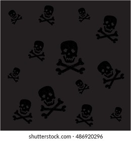Halloween background. Vector. Black skulls on dark background