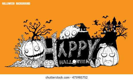 Halloween background vector by hand drawing.