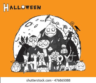 Halloween background vector by hand drawing.