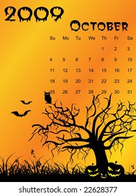 halloween background vector, calendar for 2009