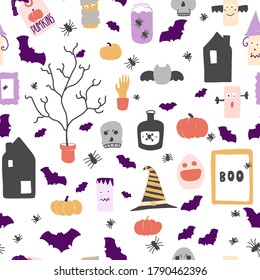 Halloween background, Vector flat illustration. Seamless vector background