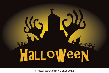 Halloween background, vector illustration with cemetery