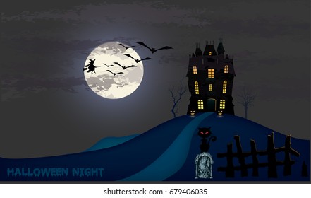 Halloween background, vector illustration with cemetery