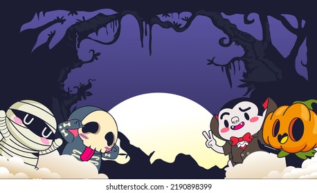 halloween background vector illustration, cute monster halloween background