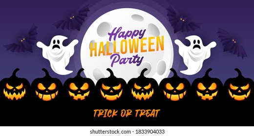 Plantilla de diseño de ilustración vectorial de fondo de Halloween. Fondo decorativo vectorial de Halloween al estilo moderno de las caricaturas. Banner de Feliz Halloween, afiche, tarjeta de saludo o fondo de invitación de fiesta