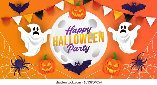 Halloween background vector illustration design template. Decorative Halloween vector background in trendy cartoon style. Happy Halloween banner, poster, greeting card or party invitation background