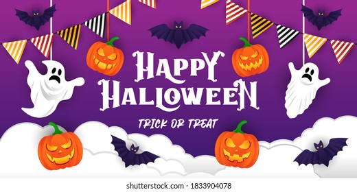 Halloween background vector illustration design template. Decorative Halloween vector background in trendy cartoon style. Happy Halloween banner, poster, greeting card or party invitation background