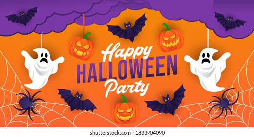 Plantilla de diseño de ilustración vectorial de fondo de Halloween. Fondo decorativo vectorial de Halloween al estilo moderno de las caricaturas. Banner de Feliz Halloween, afiche, tarjeta de saludo o fondo de invitación de fiesta